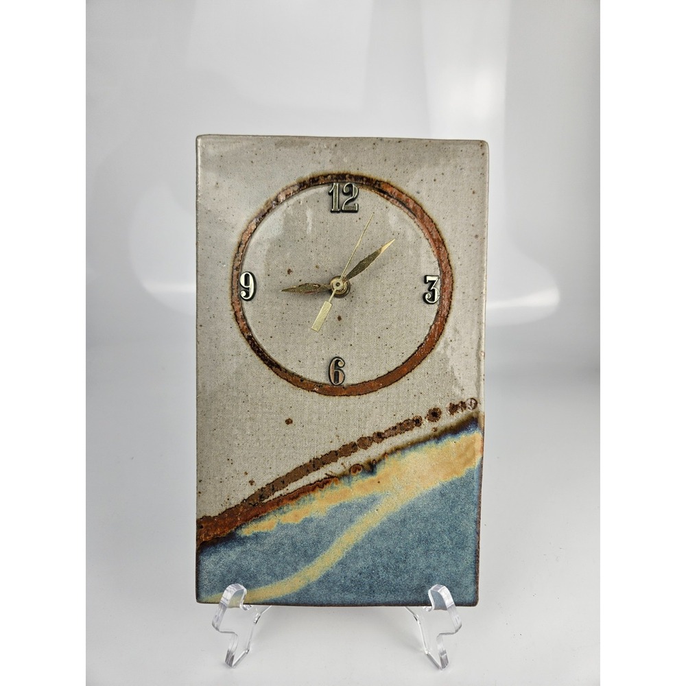 Signed Lauer Studio Pottery Wall Clock‎ Ceramic Slab Art Clock TESTED